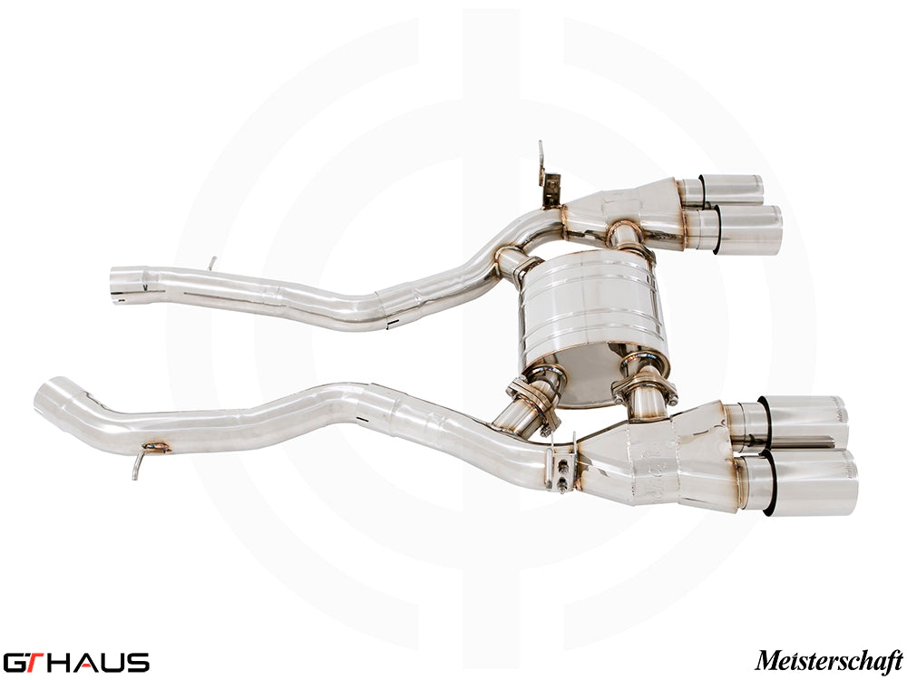 Premium exhaust system for BMW F87 M2, M2 Competition, and M2 CS, featuring stainless steel construction and performance design.