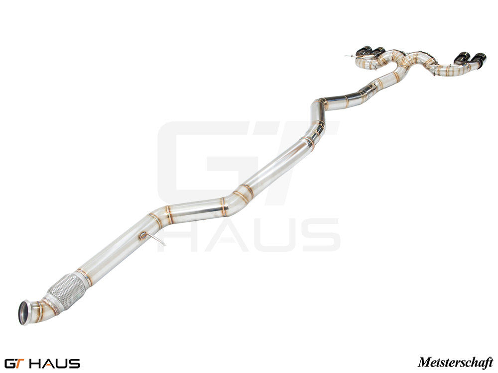 Premium performance exhaust system for BMW F87 M2 models, featuring high-quality stainless steel construction.