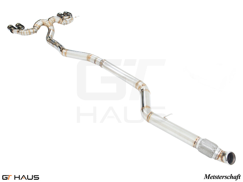 Premium exhaust system for BMW F87 M2, M2 Competition, and M2 CS Coupe, featuring stainless steel construction and electronic valve control.