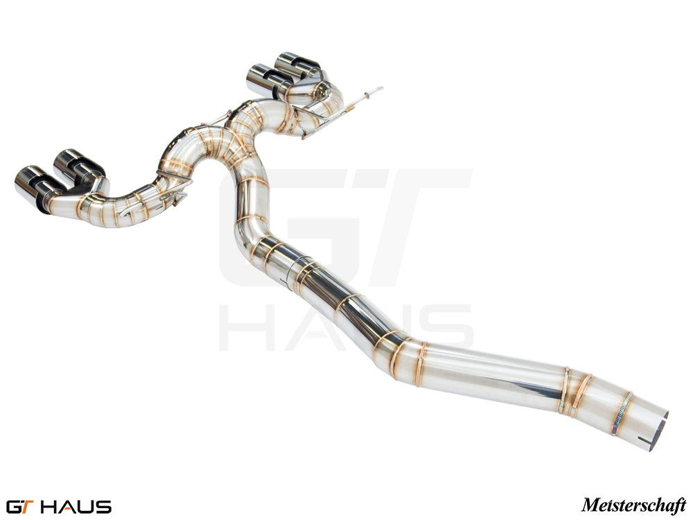 Premium performance exhaust system for BMW F87 M2, M2 Competition, and M2 CS Coupe, featuring stainless steel construction.