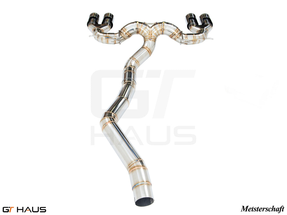 Premium performance exhaust system for BMW F87 M2, M2 Competition, and M2 CS Coupe, featuring stainless steel construction.