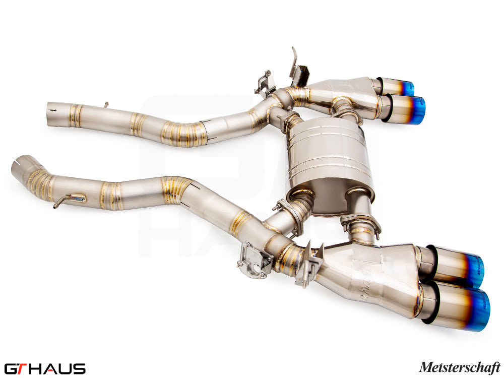 Premium performance exhaust system for BMW F87 M2, M2 Competition, and M2 CS, featuring stainless steel construction and electronic valve control.