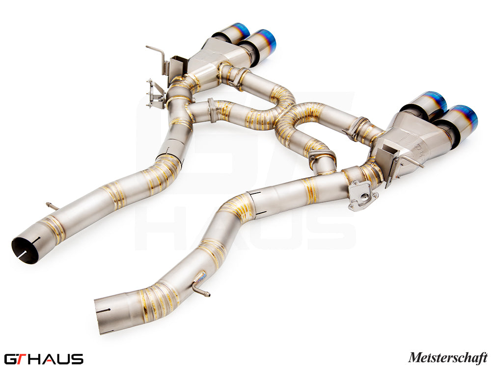 Premium performance exhaust system for BMW F87 M2 models, featuring stainless steel construction and electronic valve control.