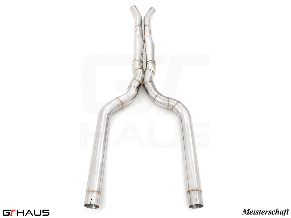 BMW F91/92 M8 LSR mid resonator delete pipes with 76mm piping for enhanced exhaust performance and sound.