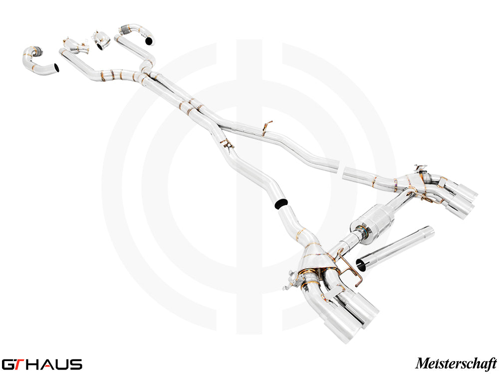 Premium performance exhaust system for BMW F91/92 M8 and M8 Competition, featuring stainless steel construction.