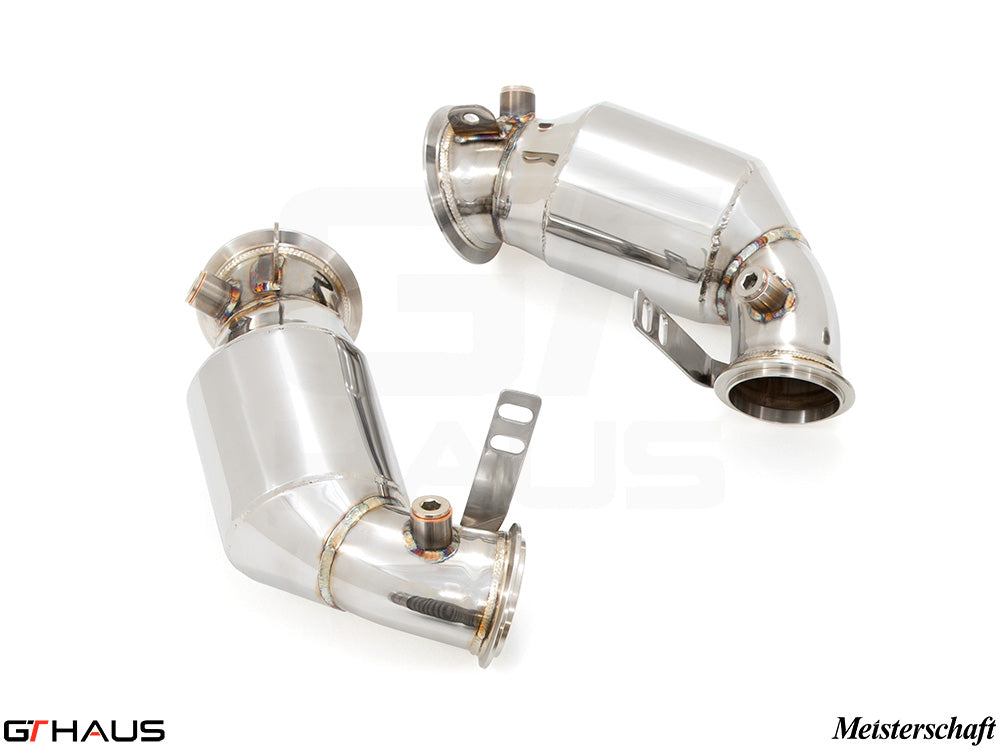 High-performance down pipes for BMW F93 M8 and M8 Competition 2020+, featuring 400 CEL sport cats and 90mm piping.