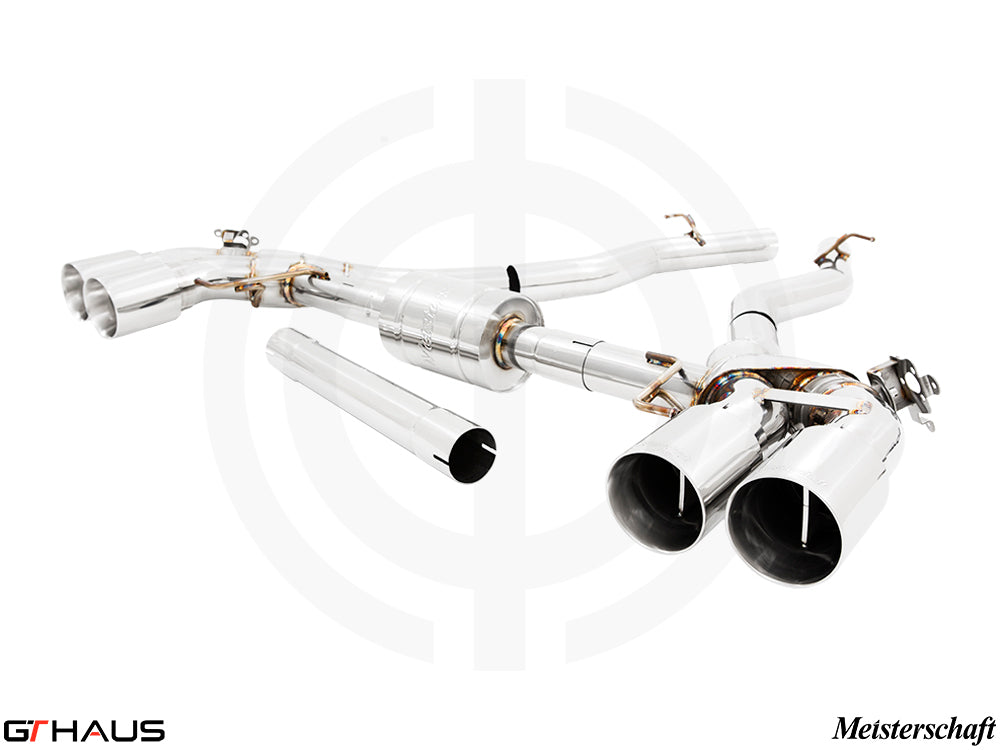 Premium exhaust system for BMW F93 M8 and M8 Competition GranCoupe, featuring polished tips and advanced valve control.