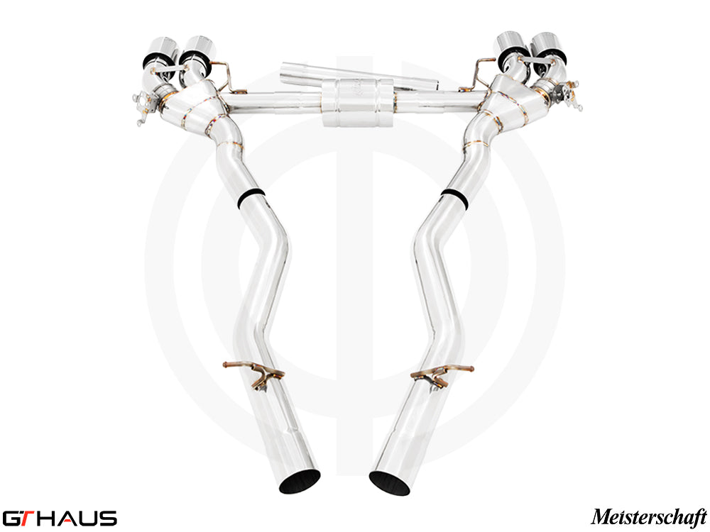 Premium exhaust system for BMW F93 M8 and M8 Competition GranCoupe, featuring stainless steel construction and advanced valve control.