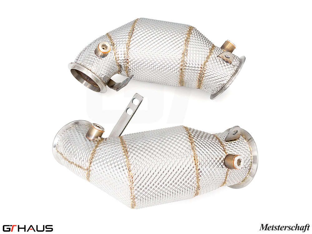 Premium down pipes for BMW F96 X6M SAV 2020+, featuring 400 CEL sport cats and 90mm piping for enhanced performance.