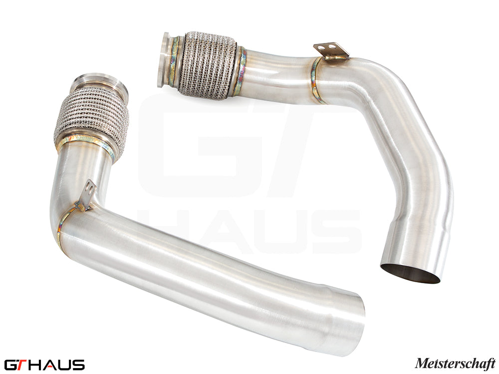 BMW F96 X6M 2020+ downpipe featuring a secondary cat-delete design, made from high-quality stainless steel.