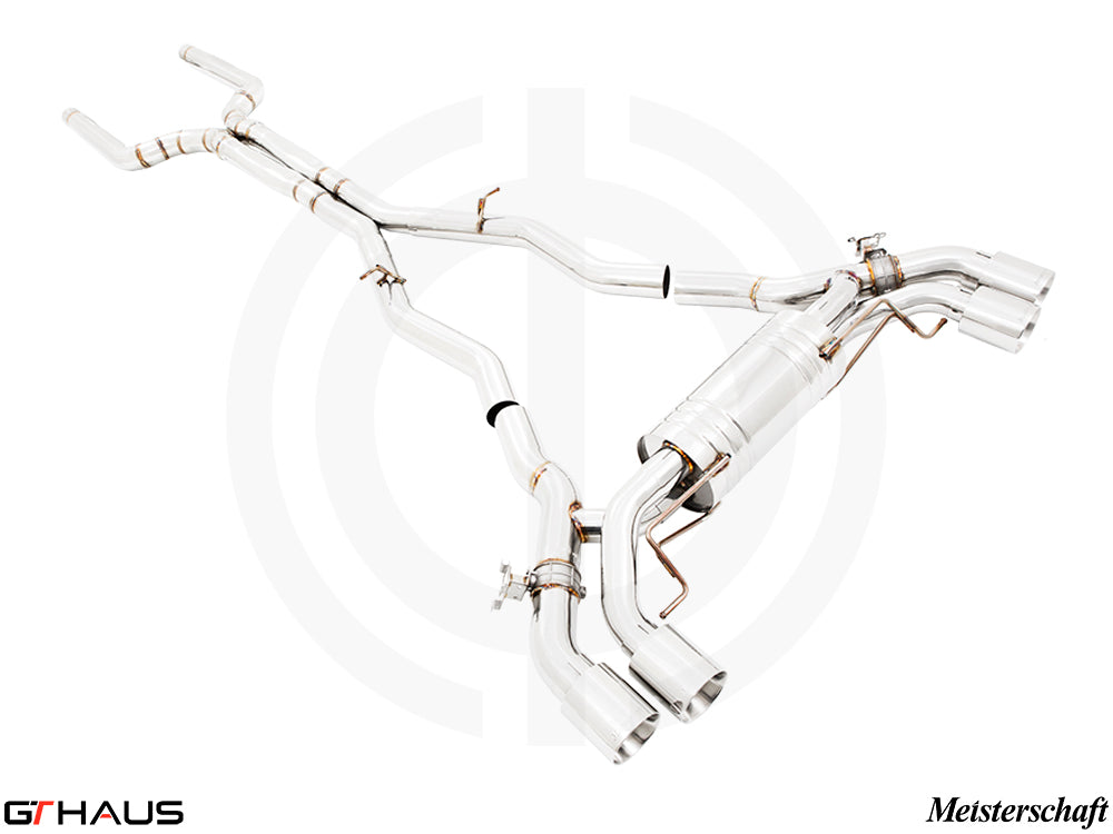 Premium performance exhaust system for BMW F96 X6M/X6M Comp, featuring T304 stainless steel and enhanced sound.