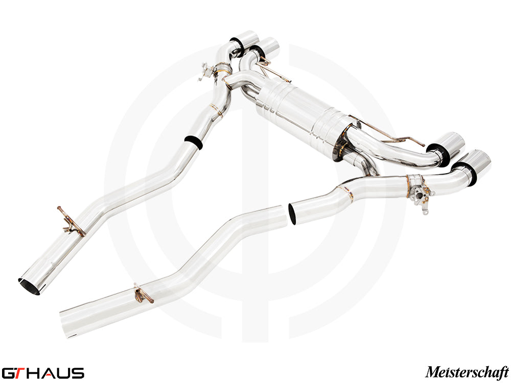 Premium performance exhaust system for BMW F96 X6M/X6M Comp, featuring stainless steel construction and enhanced sound.