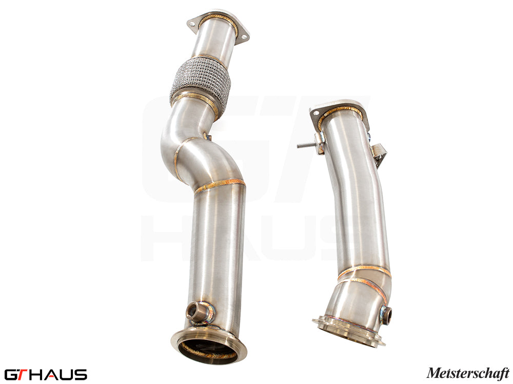 Premium down pipes for BMW F98 X4M SAV 2022+, featuring 400 CEL sport cats and 90mm piping for enhanced performance.