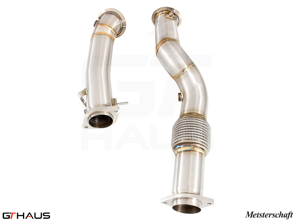 Premium down pipes for BMW F98 X4M SAV 2022+, featuring 400 CEL sport cats and 90mm piping for enhanced performance.