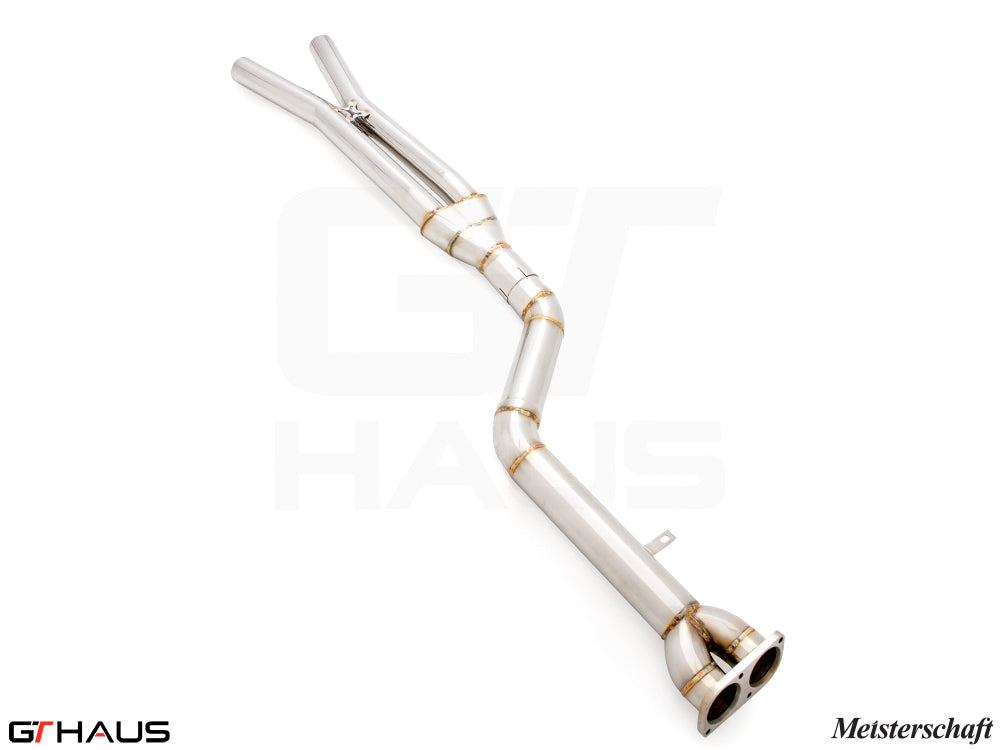 Full cat-back 90mm single LX mid resonator delete pipes for BMW F98 X4M SAV 2022+, crafted from high-quality stainless steel.