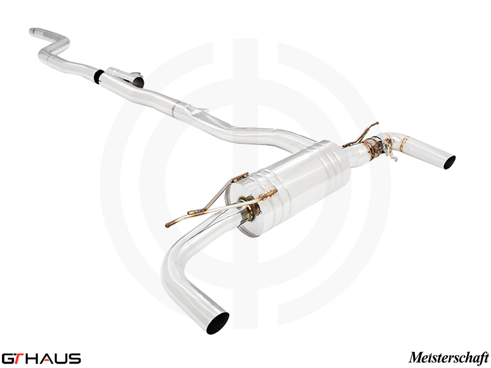 Premium Meisterschaft exhaust system for BMW G11/G12 740i/Li I-6 (B58) 2016-2019, featuring stainless steel construction.