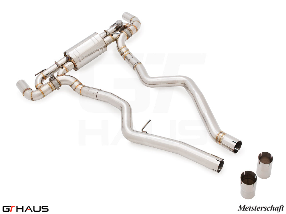 Premium Meisterschaft exhaust system for BMW G20 3 Series 340i/M340i, featuring stainless steel construction and electronic valve control.