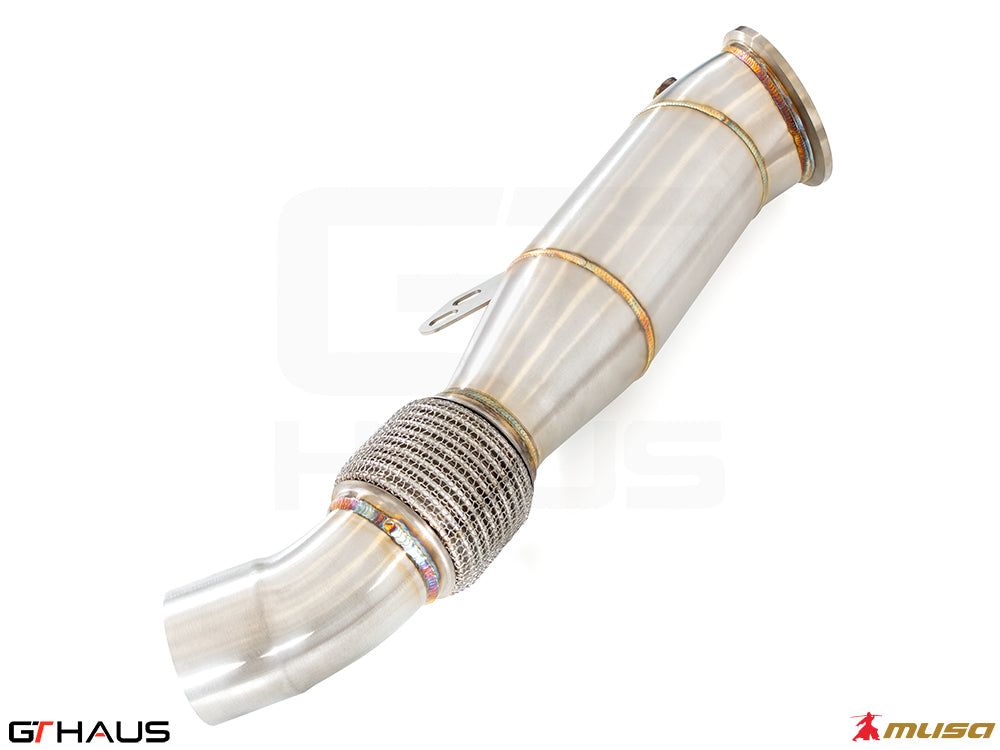 Premium down pipe for BMW G20 3 Series 340i/xi/M340i with OBD2 and 400 CEL sport cats, designed for enhanced performance.