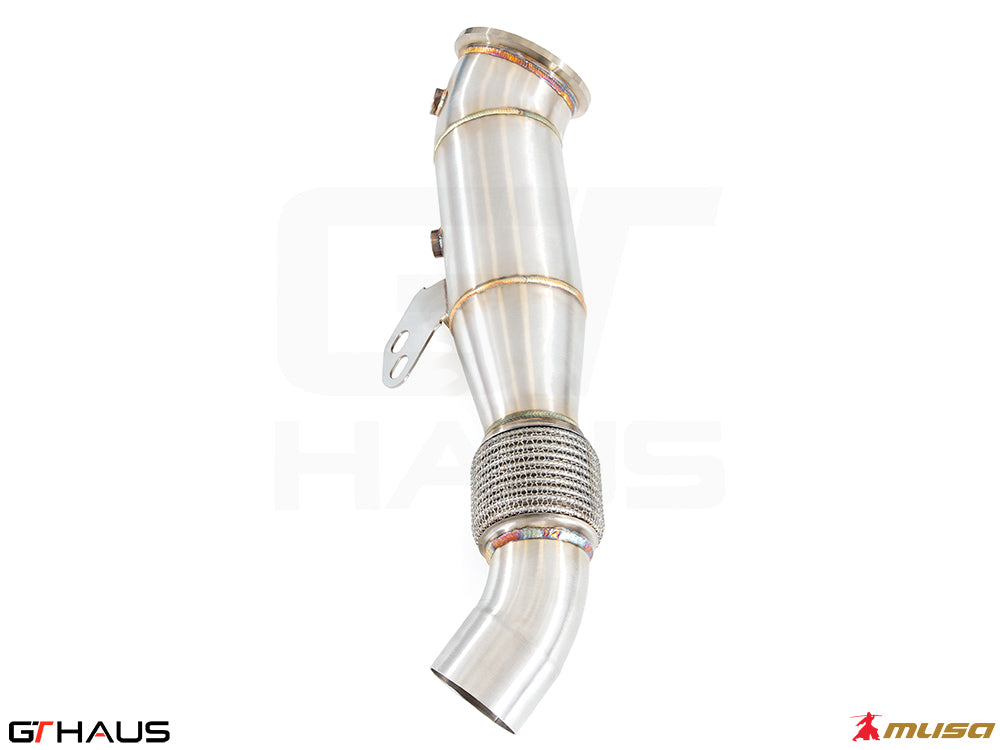 Premium down pipes for BMW G20 340i/xi/M340i with OBD2 and 400 CEL sport cats, enhancing performance and exhaust flow.