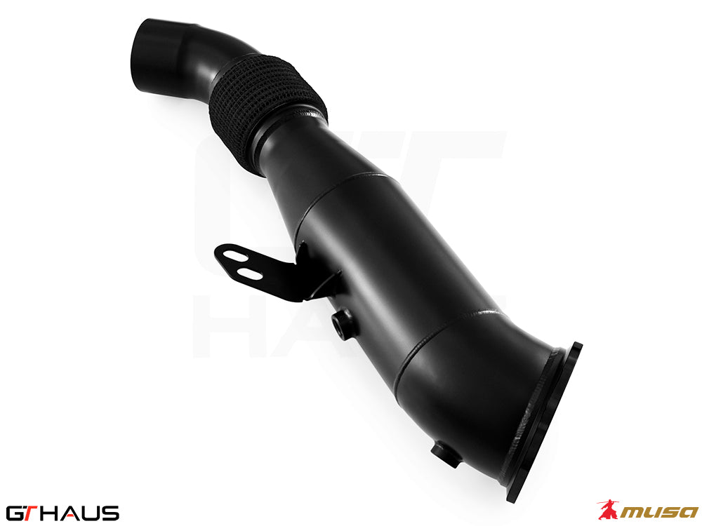 BMW G20 3 Series 340i/xi/M340i 2023+ down pipe with OBD2 connection and 400 CEL sport cats, designed for enhanced performance.