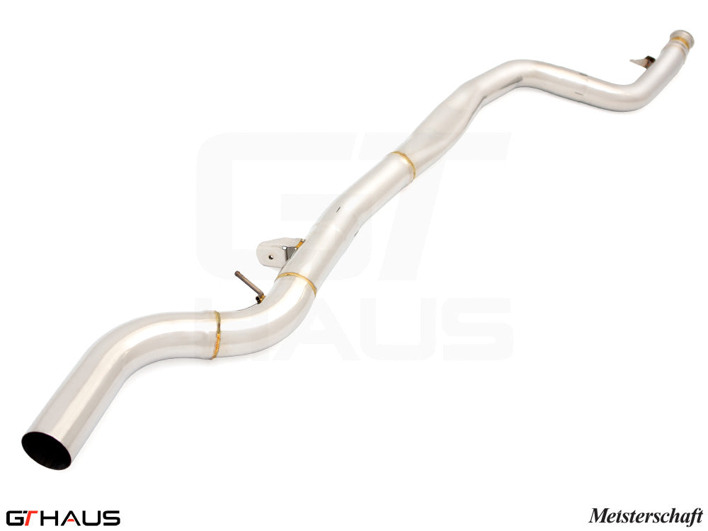 Premium stainless steel cat-back LSR mid resonator delete pipe for BMW G20 320i/330i/xi 2023+, enhancing exhaust performance.