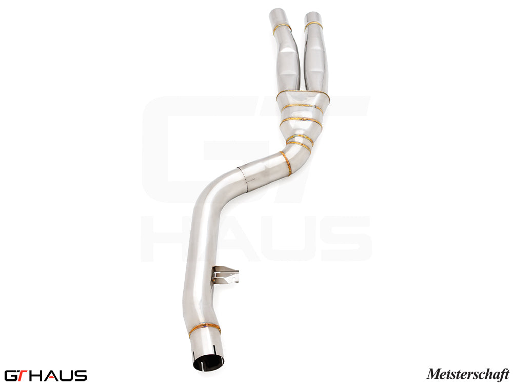 Stainless steel cat-back LSR mid resonator delete pipes for BMW G20 340i/M340i B58, enhancing exhaust performance.