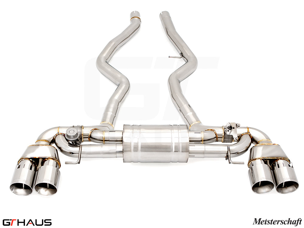 Premium exhaust system for BMW G20 3 Series 340i/xi/M340i LCI I-6 (B58) featuring polished stainless steel and dual tips.