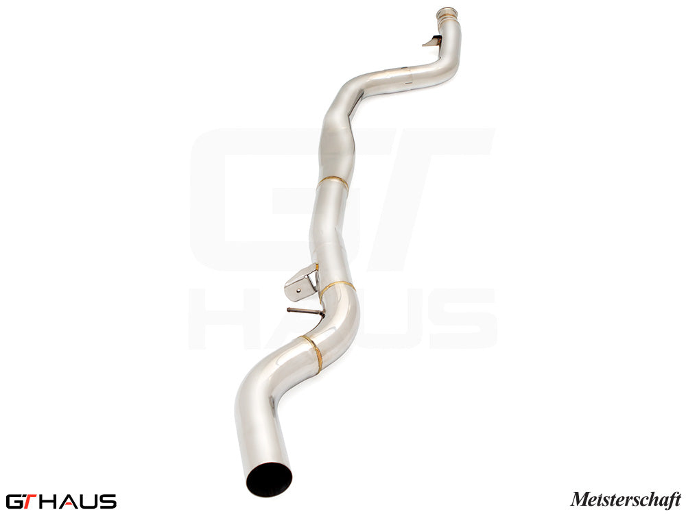 BMW G22/G23 4 Series 420i/430i/xi I-4 2022+ full cat-back LSR mid resonator delete pipes in polished stainless steel.