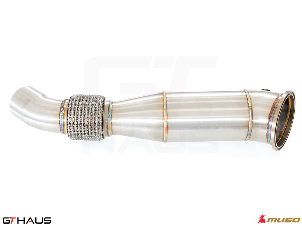 BMW G29 Z4 Series 2020+ down pipes with OBD2 and 400 CEL sport cats for M40i B58, featuring stainless steel construction.