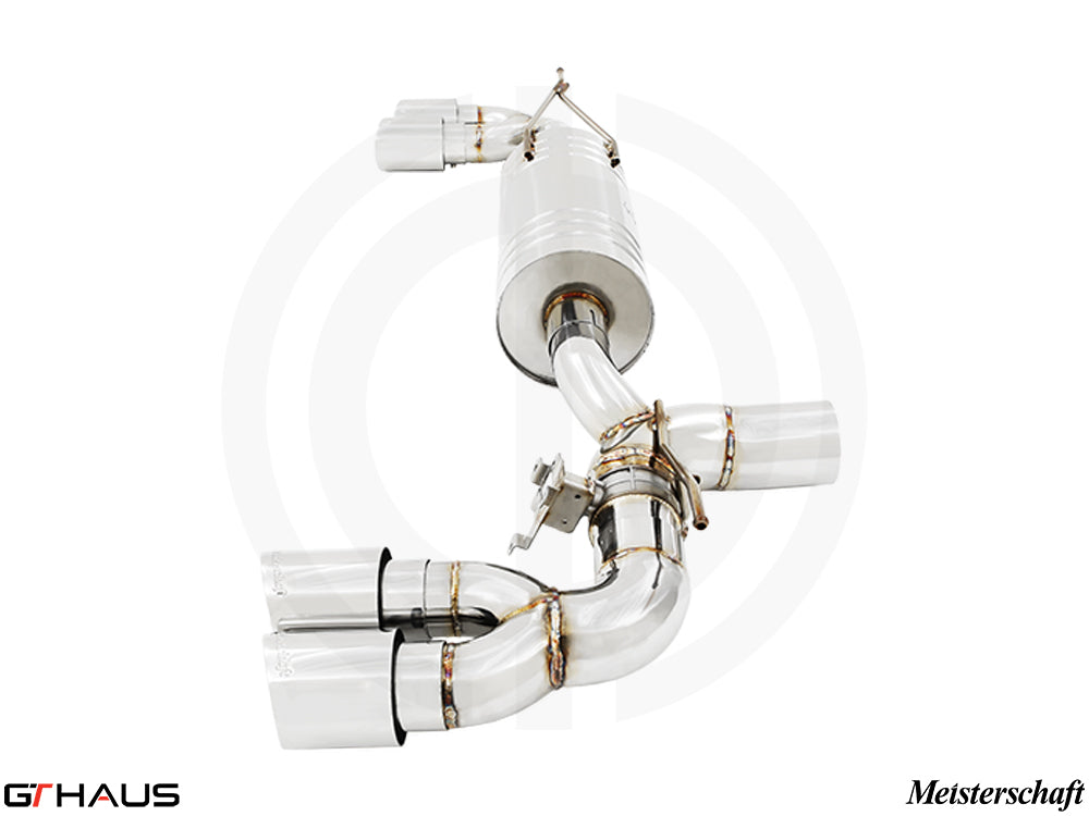 Premium Meisterschaft exhaust system for BMW G30/G31 540i/xi I-6 (B58) 2016-2020, featuring polished stainless steel design.