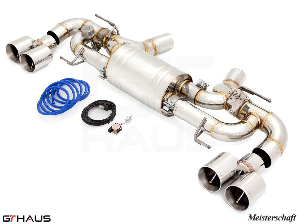 Premium exhaust system for BMW G42 2 Series 240i/xi/M240i featuring stainless steel construction and dual tips.