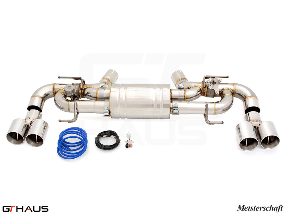 Premium exhaust system for BMW G42 2 Series 240i/xi/M240i with I-6 B58 engine, featuring stainless steel construction and quad tips.