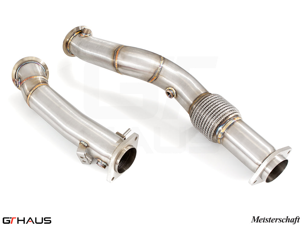 Premium down pipes for BMW G87 M2/M2 Competition 2023+, featuring 90mm piping and 400 CEL sport cats for enhanced performance.