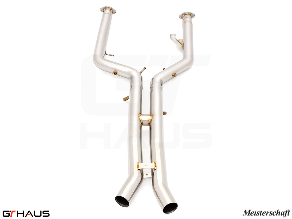 Premium full cat-back LX pipes for BMW G87 M2/M2 Competition, featuring dual 76mm stainless steel piping.