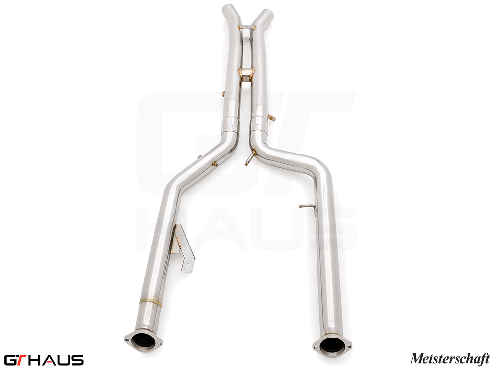 Premium full cat-back LX pipes for BMW G87 M2/M2 Competition, featuring dual 76mm stainless steel piping.