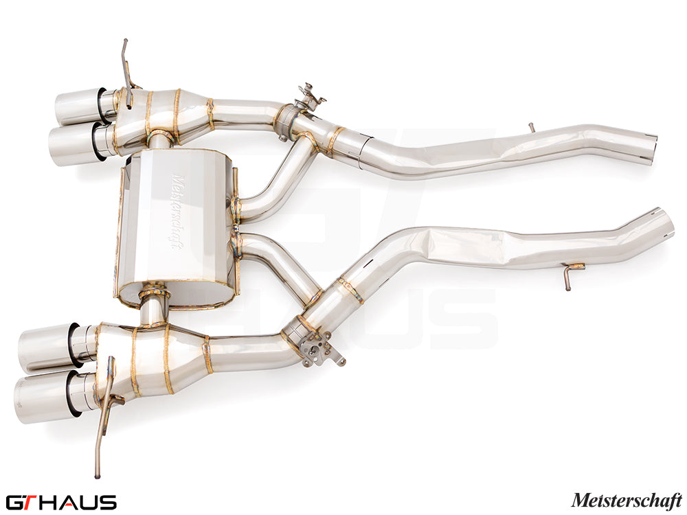 Premium Meisterschaft exhaust system for BMW G87 M2/M2 Competition, featuring stainless steel construction and dual tips.
