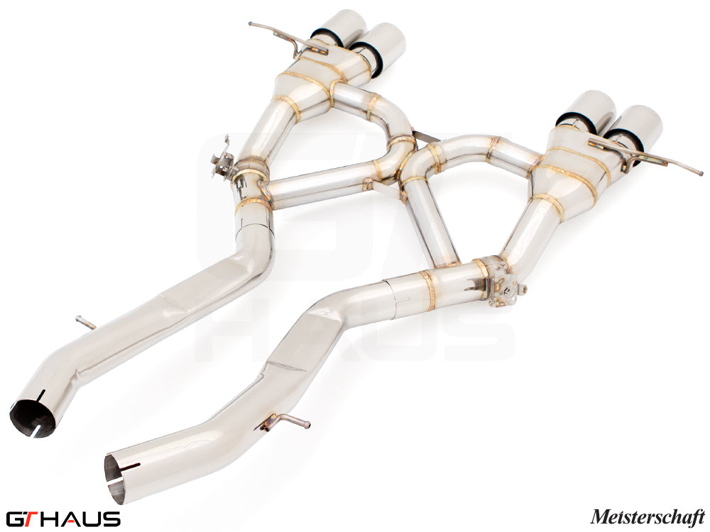 Premium stainless steel exhaust system for BMW G87 M2/M2 Competition, featuring dual tips and advanced design for performance.