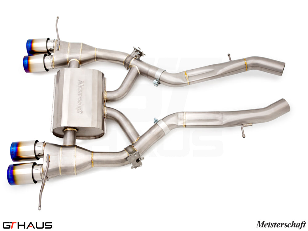 Premium Meisterschaft exhaust system for BMW G87 M2/M2 Competition, featuring stainless steel construction and dual tips.