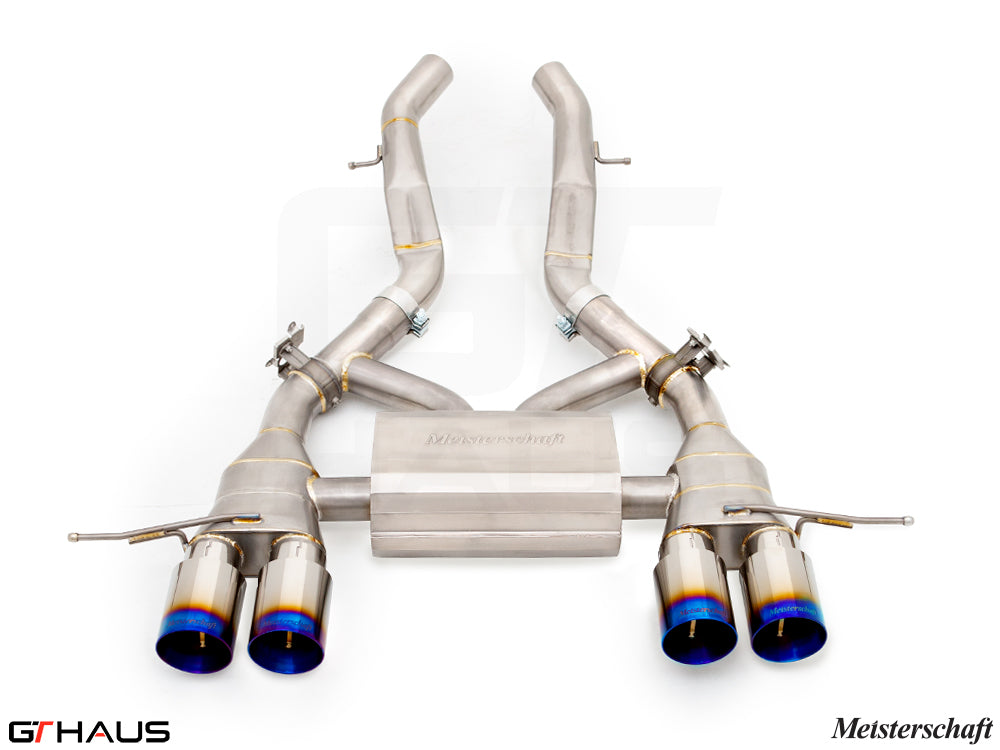 Premium Meisterschaft exhaust system for BMW G87 M2/M2 Competition, featuring stainless steel construction and dual tips.