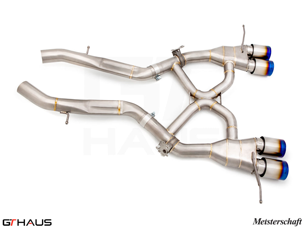Premium exhaust system for BMW G87 M2/M2 Competition, featuring stainless steel construction and dual tips for enhanced performance.