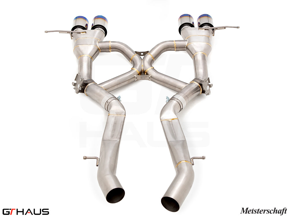 Premium Meisterschaft exhaust system for BMW G87 M2/M2 Competition, featuring dual tips and high-quality stainless steel construction.