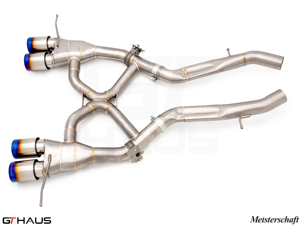 Premium Meisterschaft exhaust system for BMW G87 M2/M2 Competition, featuring dual tips and high-performance design.