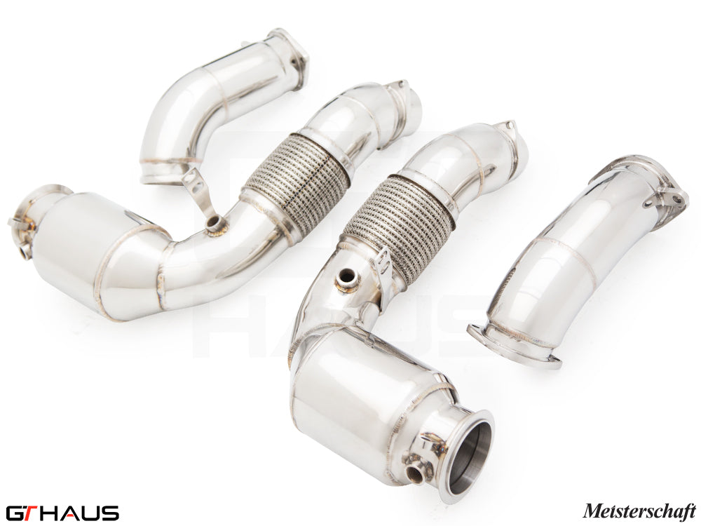 High-performance down pipes for BMW G90 M5 Sedan and G99 M5 Wagon 2024+, featuring 400 CEL sport cats.