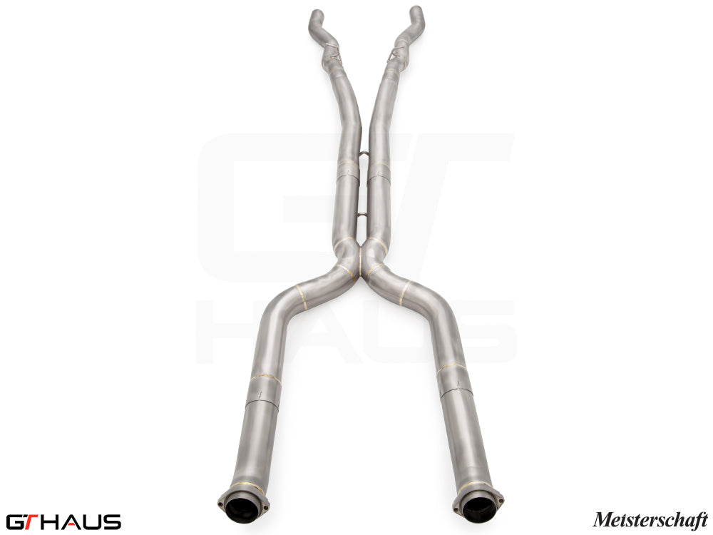 LSR mid resonator delete pipes for 2024+ BMW G90 M5 Sedan and G99 M5 Wagon, featuring 90mm stainless steel piping.