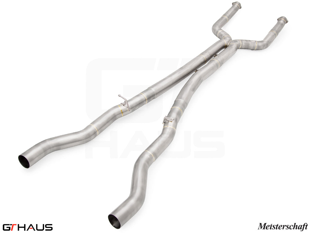 LSR Mid Resonator Delete Pipes for BMW G90 M5 Sedan and G99 M5 Wagon, featuring 90mm stainless steel piping.