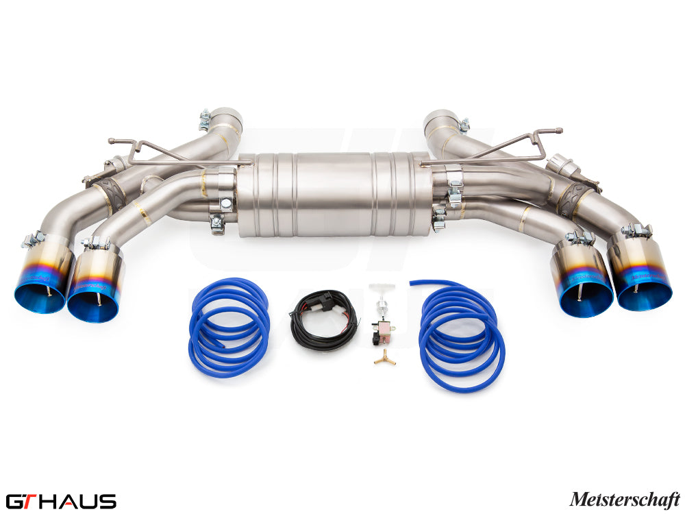 Premium exhaust system for BMW G90 M5 Sedan and G99 M5 Wagon, featuring V8 twin turbo hybrid design and electronic valve control.
