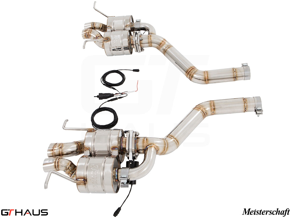 Premium Meisterschaft exhaust system for Bentley Continental GT Speed V8/W12, featuring stainless steel construction and electronic valve control.