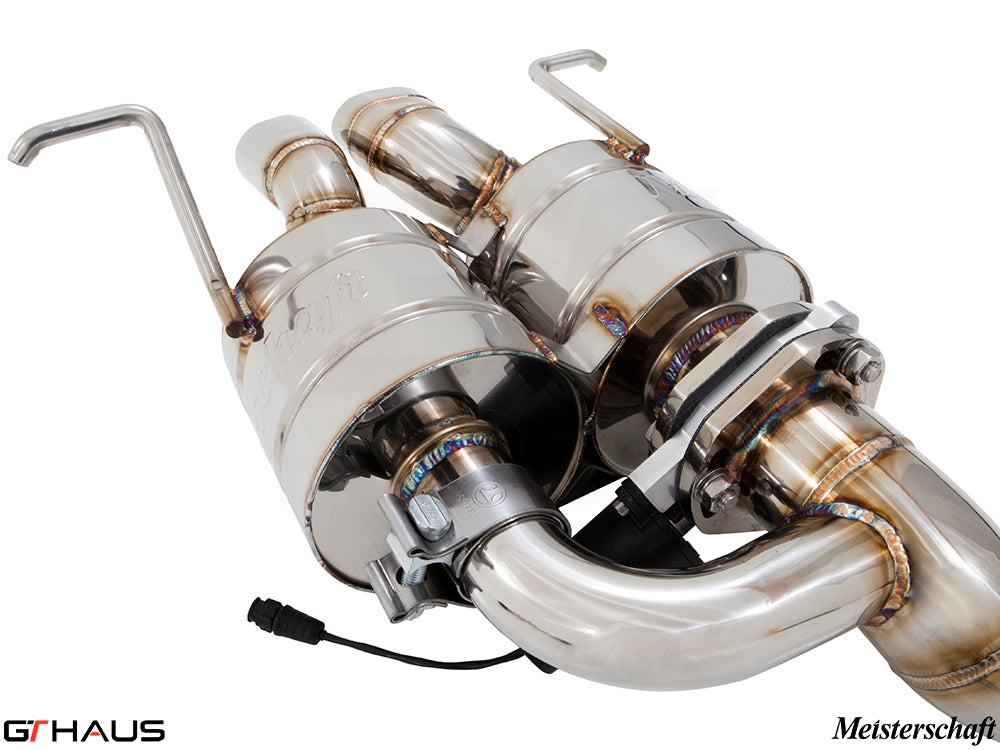 Premium Meisterschaft exhaust system for Bentley Continental GT Speed V8/W12, showcasing stainless steel craftsmanship.