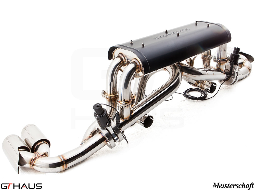 Premium Meisterschaft exhaust system for Ferrari F430 Coupe and Spider, featuring stainless steel construction and electronic valve control.