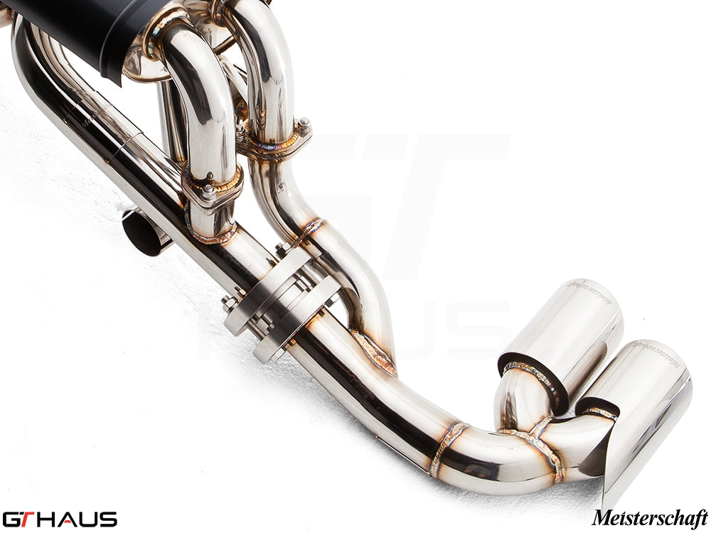 Premium exhaust system for Ferrari F430 Coupe and Spider, featuring polished stainless steel and precision engineering.